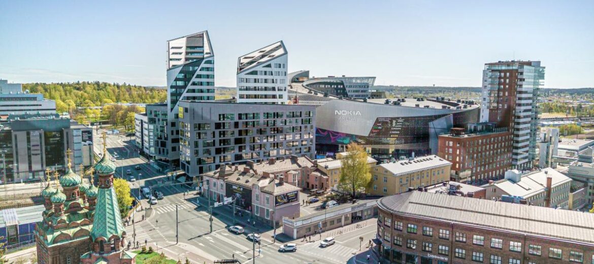 Nokia arena in the center of Tampere on a sunny day.