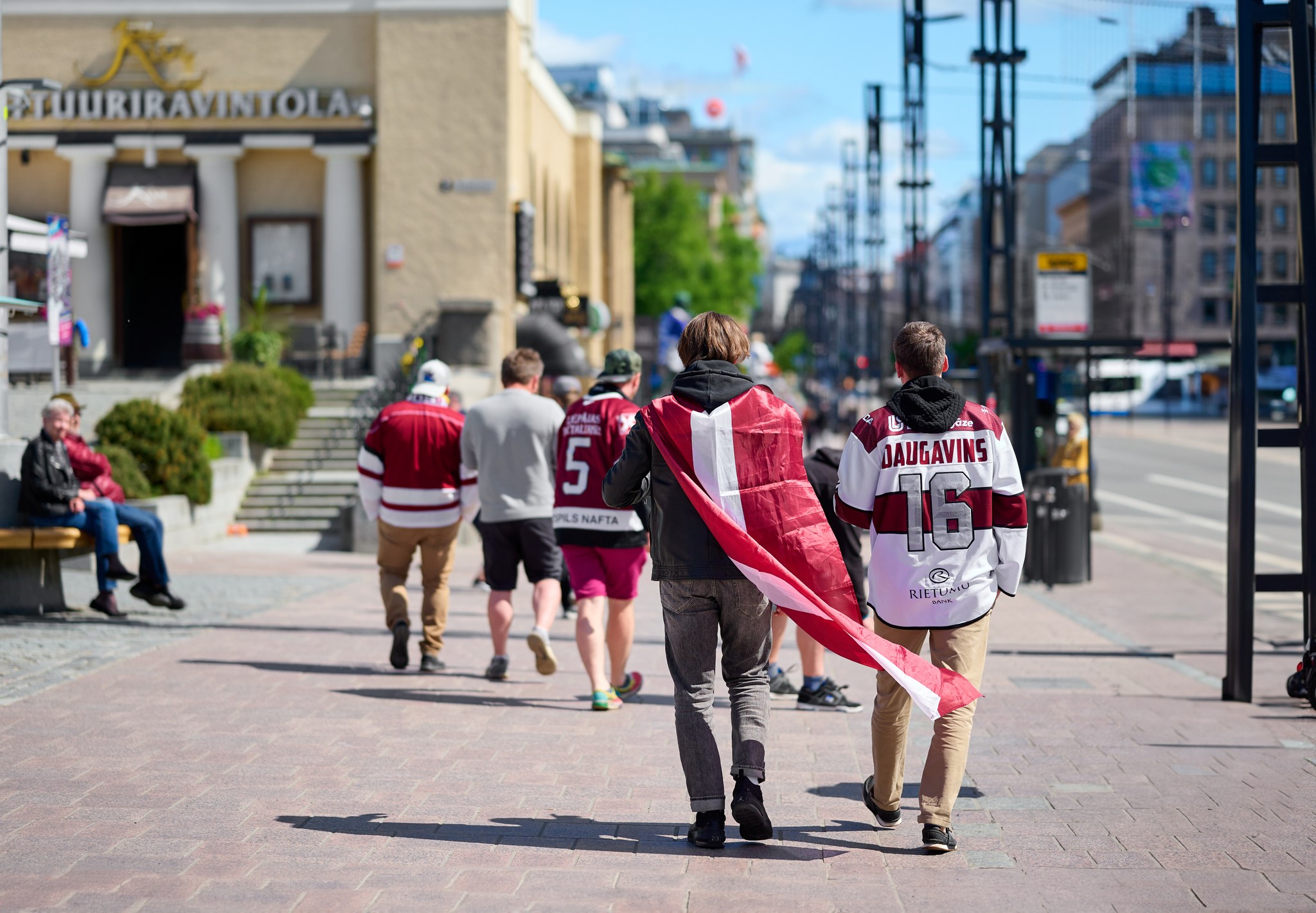 Latvian hockey fans in Hämeentie street.